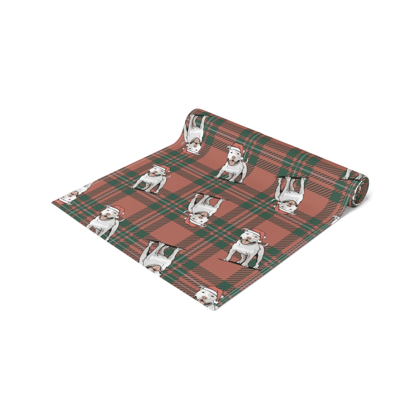 Festive American Pit Bull Terrier Dog Holiday Table Runner, Christmas Home Decor, Dining Tablecloth Linens, Plaid Table Setting Runners