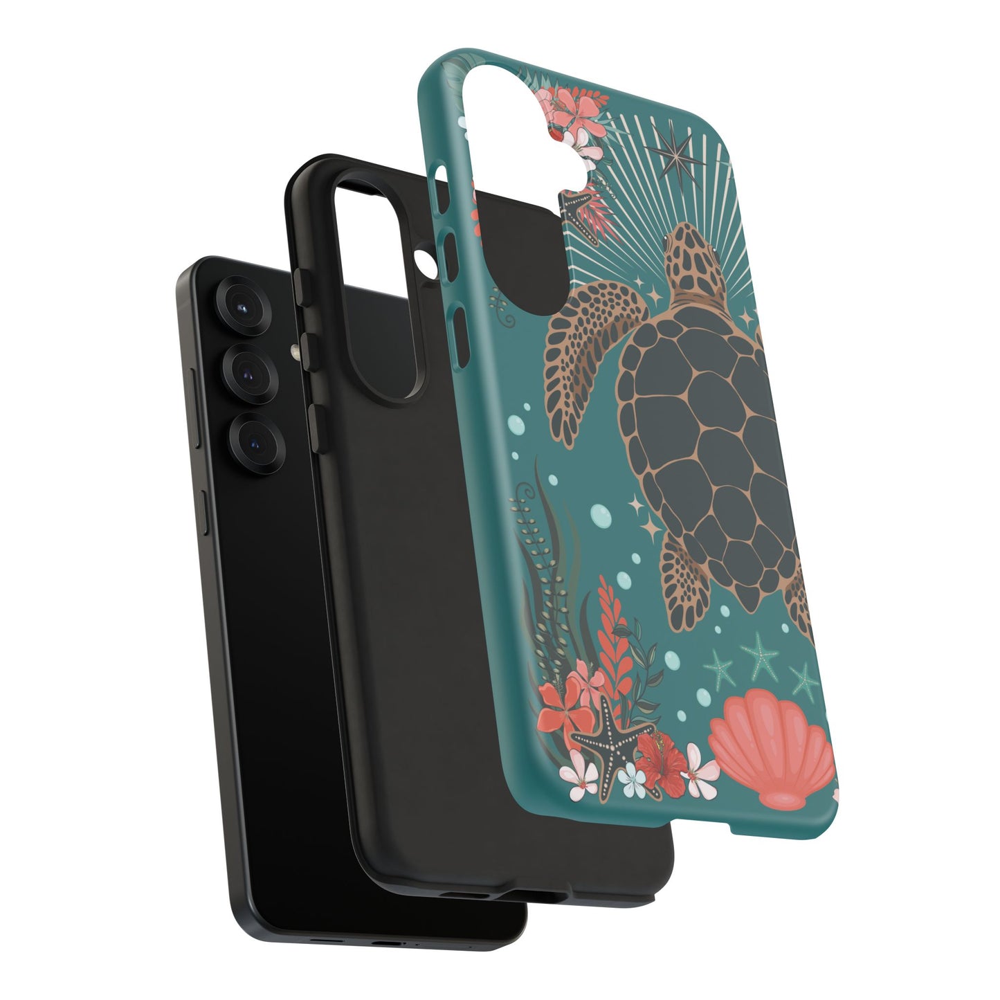 Sea Turtle Illustration Phone Case | Ocean Turtles Coral Floral Pattern Cell Phone Cases - Iphone, Google Pixel, Samsung - Matte Finish