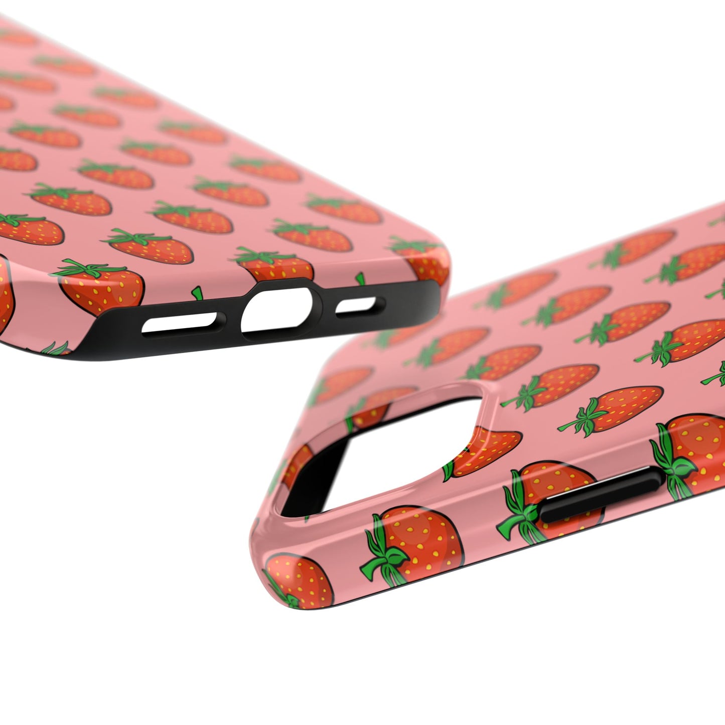 Strawberry Pattern Tough Phone Case, Cute Pink Berry Fruit Strawberries Design Cell Phone Cases