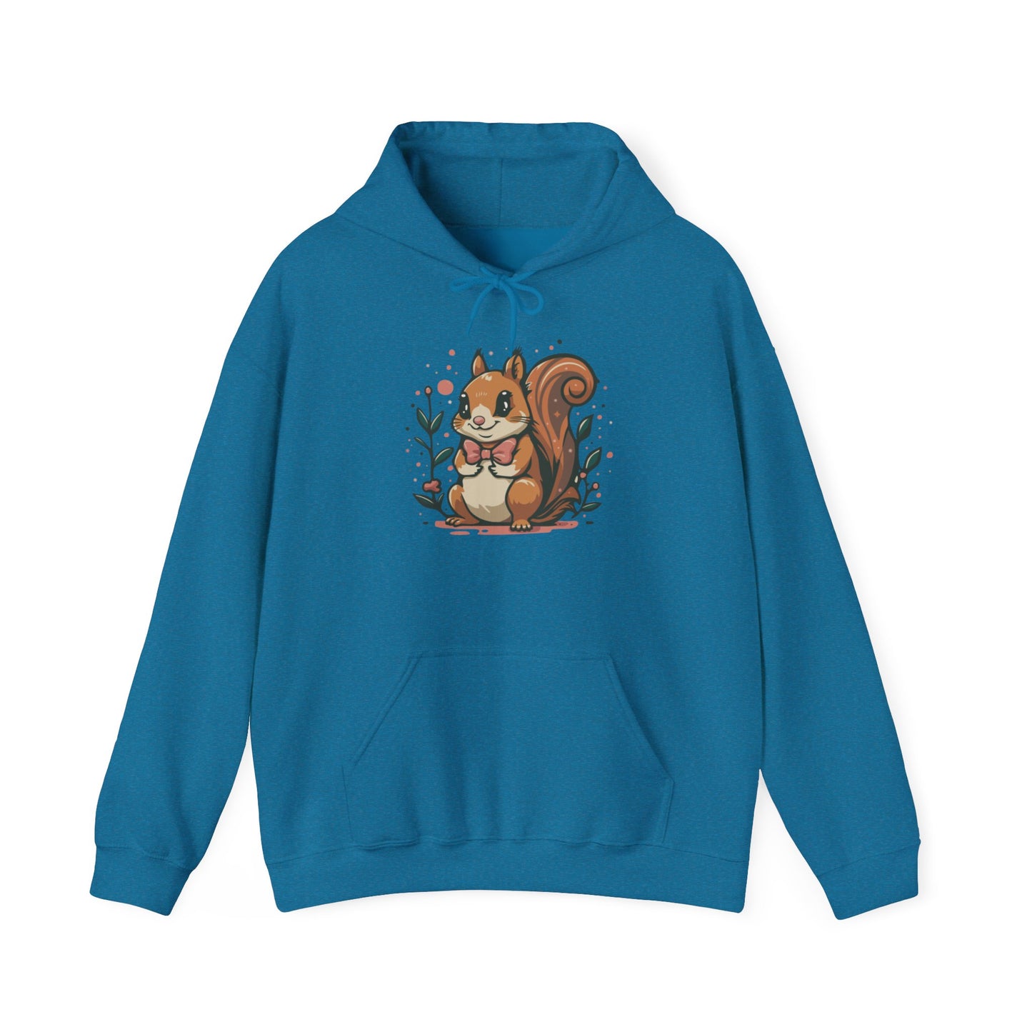 Woodland Squirrel Hoodie - Cute Squirrel with Bowtie and Flowers - Unisex Womens Mens Hooded Sweatshirt