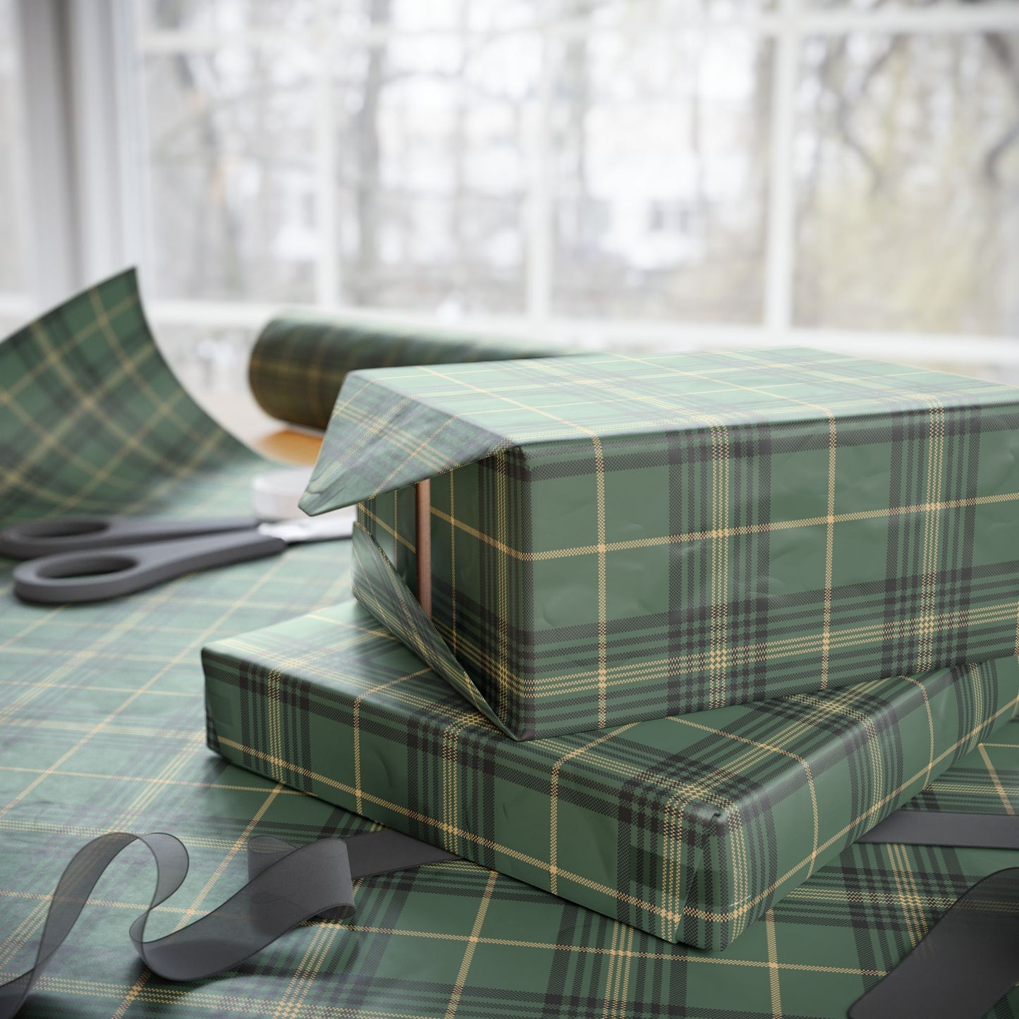 Green Tartan Plaid Wrapping Paper, Christmas Gift Wrap Roll, Holiday Birthday Xmas, Matte Finish 30"×180"
