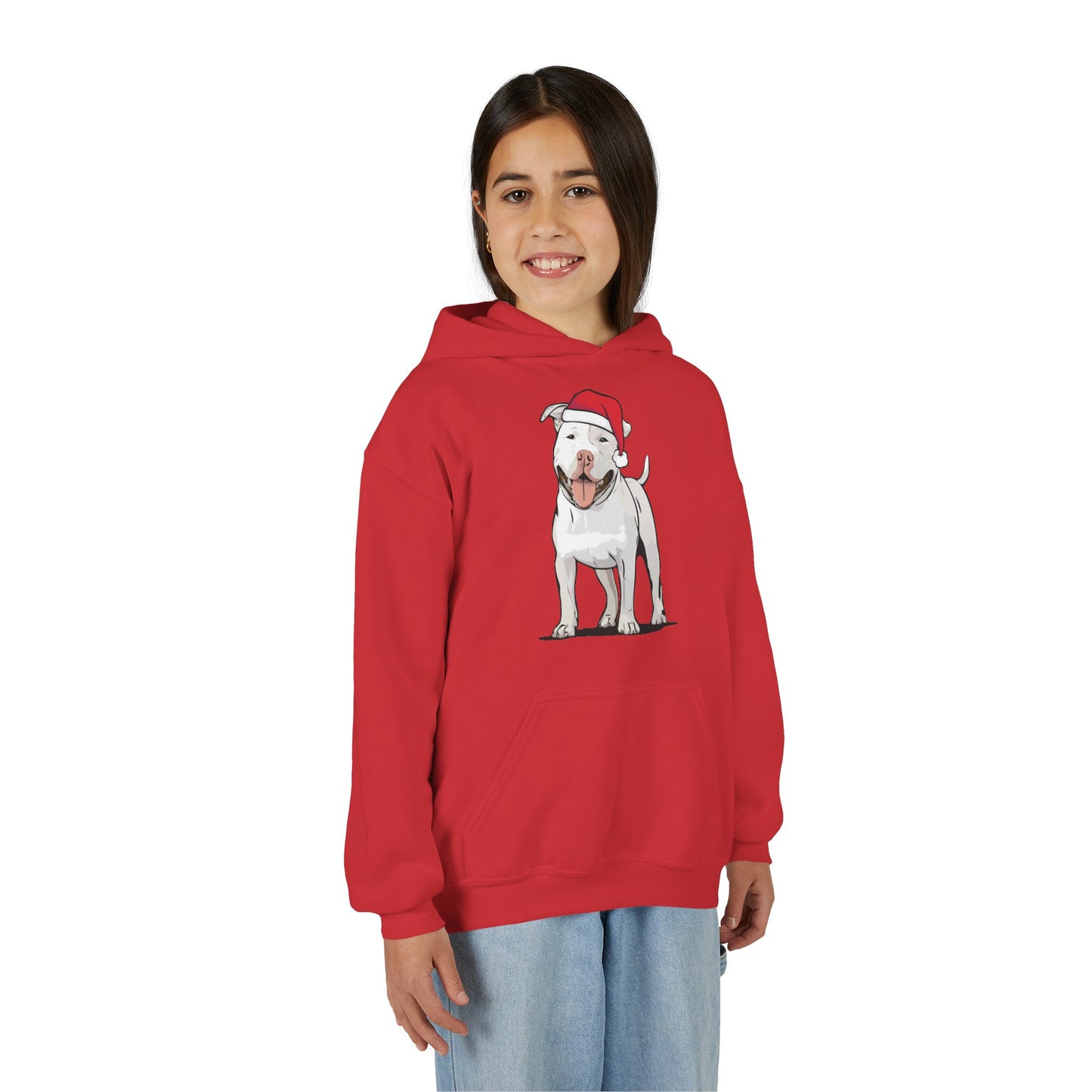 Kids Christmas Pit Bull Terrier Puppy Dog Pullover Hoodie, Kid's Holiday Xmas Santa Dogs Hooded Sweatshirt