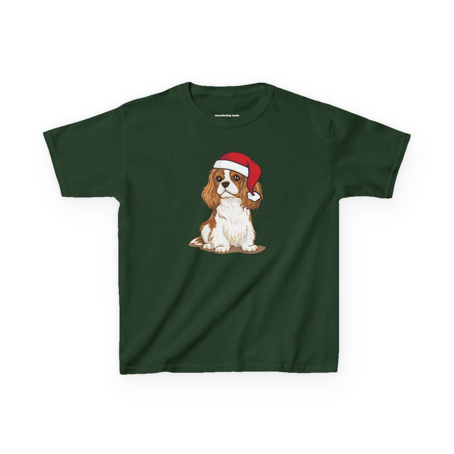 Kids Christmas Dog T-shirt, Santa Cavalier King Charles Spaniel Dogs Tee, Family Holiday Shirts, Children's Xmas Apparel Boys Girls Unisex