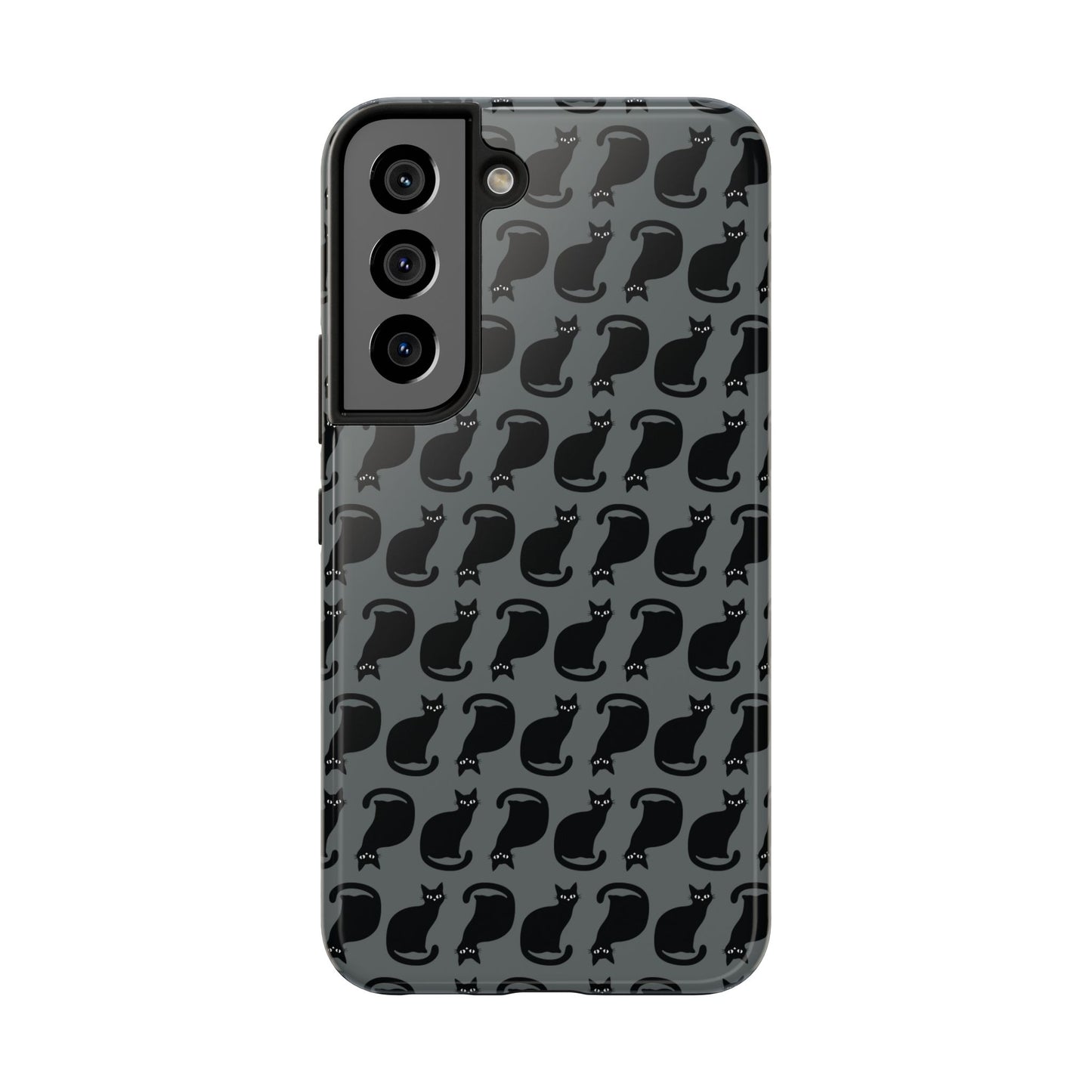 Black Cat Silhouette Pattern Cell Phone Case, Dark Gray Goth Kitty Tough Phone Case