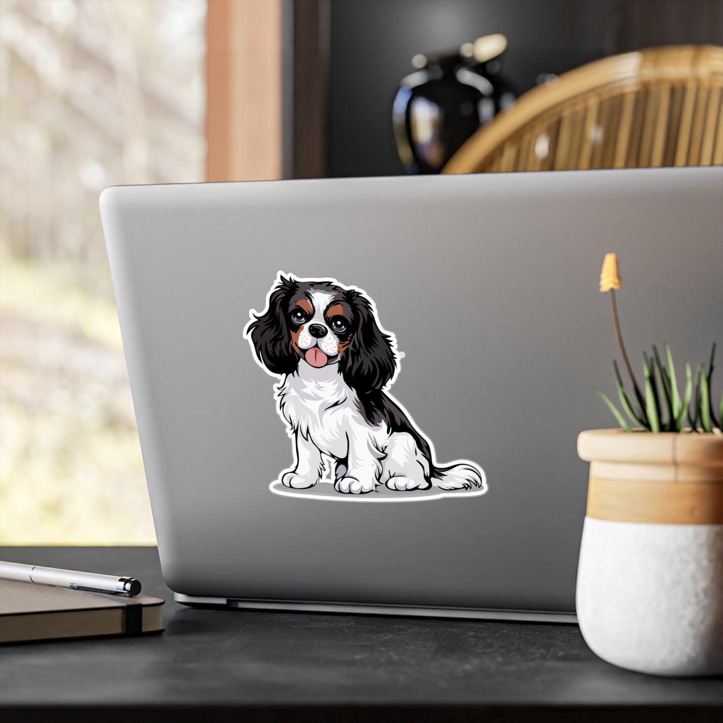 Charlie  Cavalier King Charles Spaniel Dog Vinyl Sticker Kiss-Cut Vinyl Decals with Pet Dog Cavalier Puppy Print