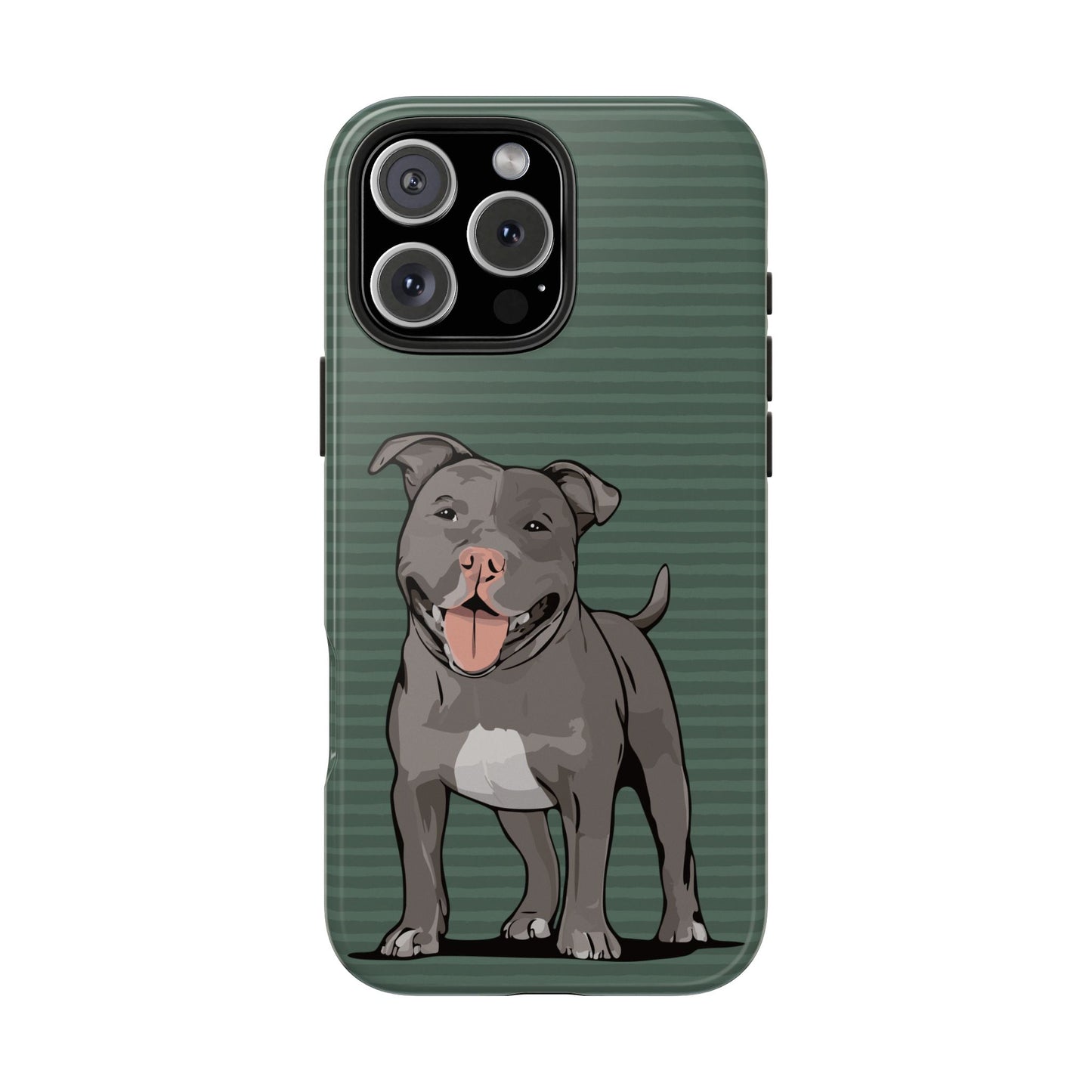 Gray Pit Bull Terrier Dog Phone Case, Tough Phone Cases Pet Pitbull Dogs Green Stripe Pattern