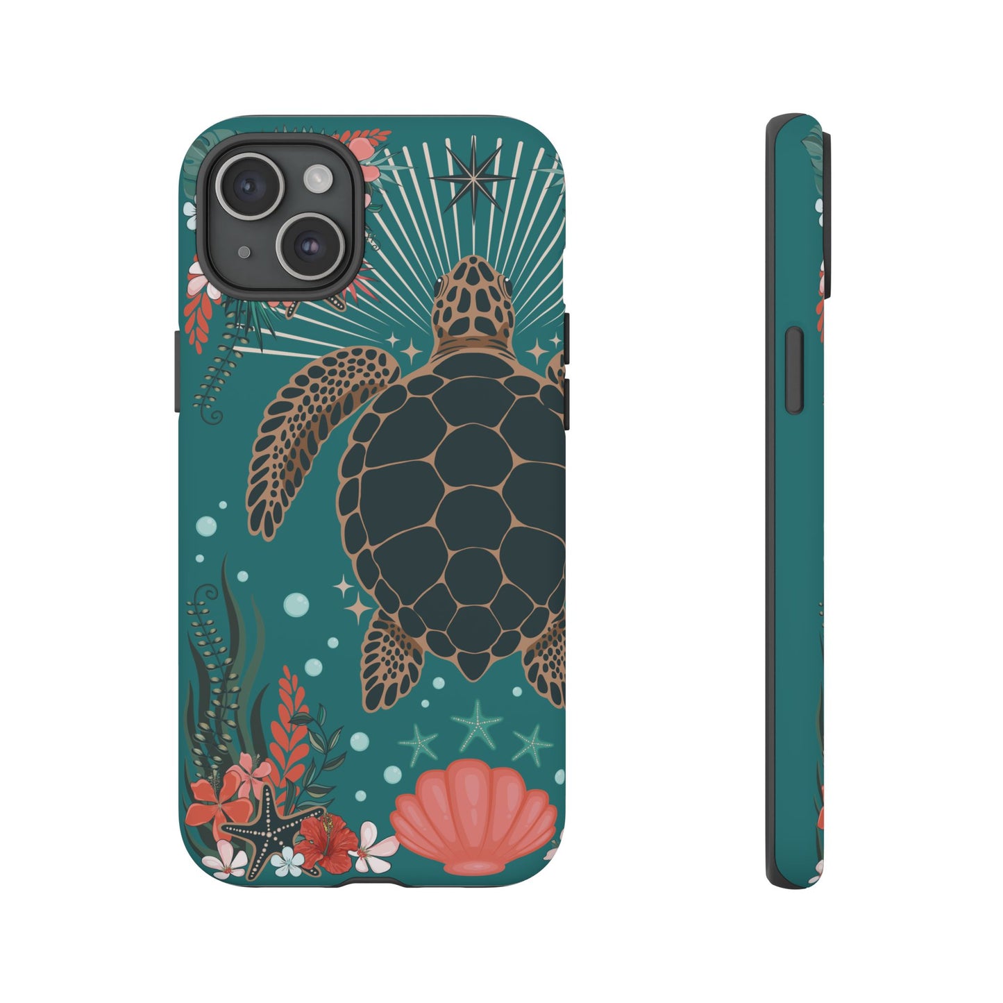 Sea Turtle Illustration Phone Case | Ocean Turtles Coral Floral Pattern Cell Phone Cases - Iphone, Google Pixel, Samsung - Matte Finish