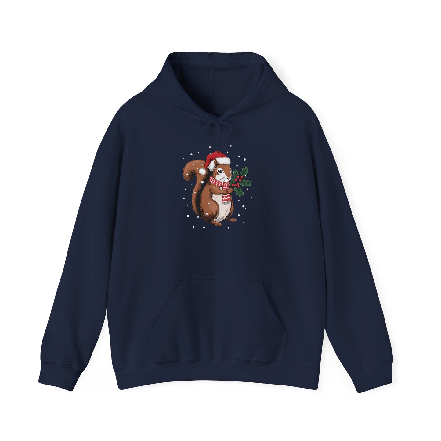 Christmas Squirrel Pullover Hoodie, Festive Holiday Xmas Squirrels In Santa Hat Hooded Sweatshirt, Cute Snowy Winter Unisex Hoodies