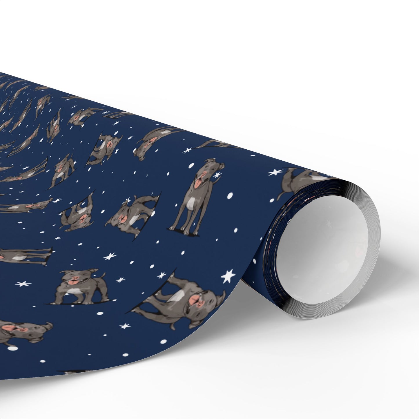 Pitbull Wrapping Paper - Navy Blue Gift Wrap Papers, Gray Pit Bull Terrier Dog Owner Gifting Supplies, Pittie Dogs Pattern