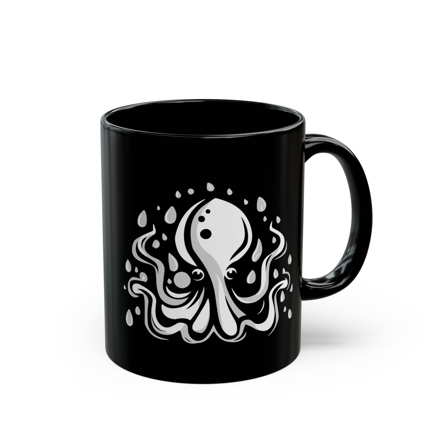 Elusive Octopus Sea Animal Black Ceramic Coffee Tea Mug 11oz - Coffee Cup with Octopus Design