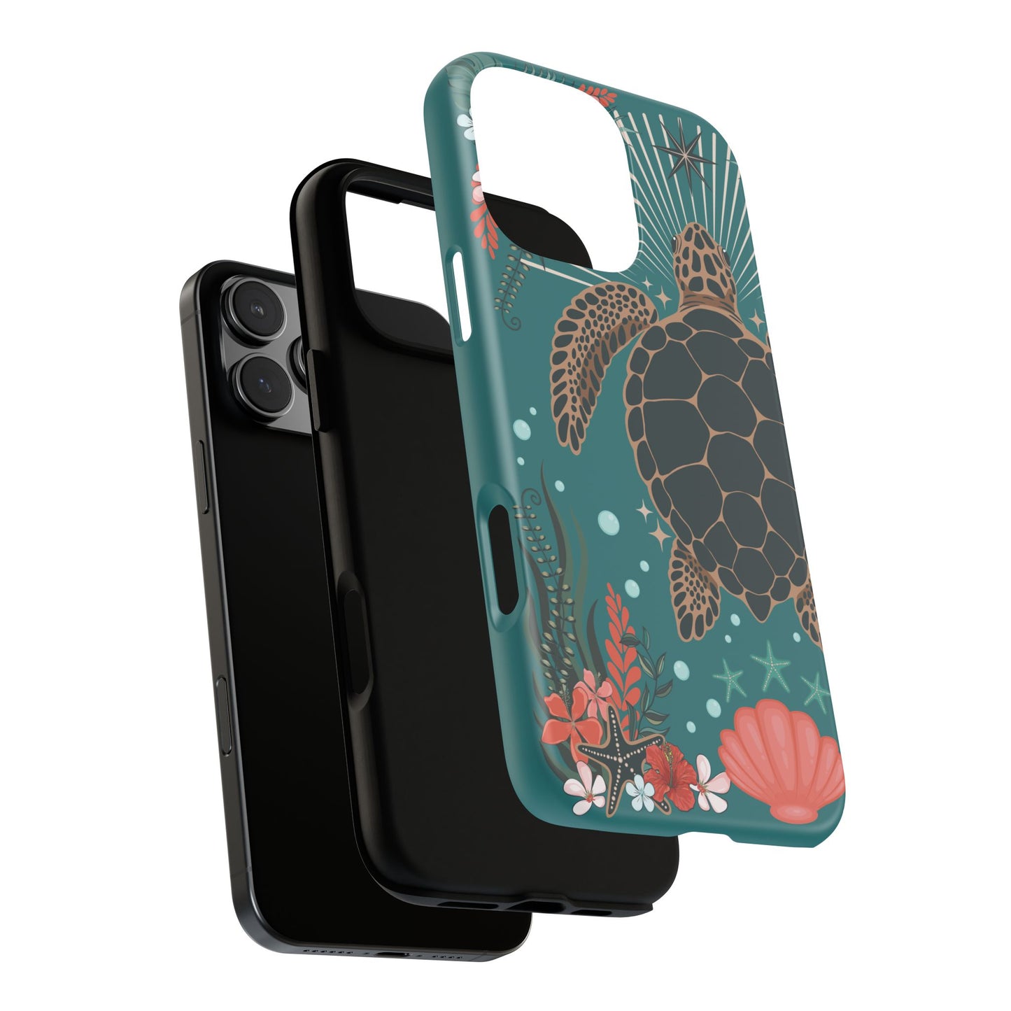 Sea Turtle Illustration Phone Case | Ocean Turtles Coral Floral Pattern Cell Phone Cases - Iphone, Google Pixel, Samsung - Matte Finish