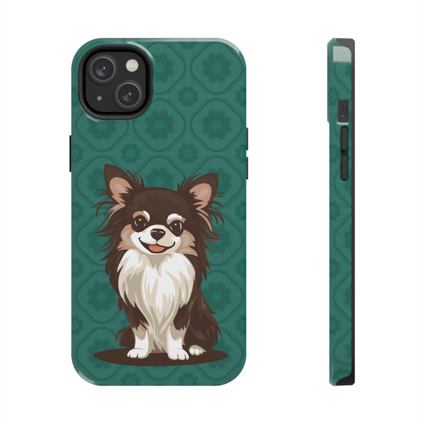 Long Haired Chihuahua Dog Phone Case, Tough Phone Cases Pet Dogs Teal Pattern
