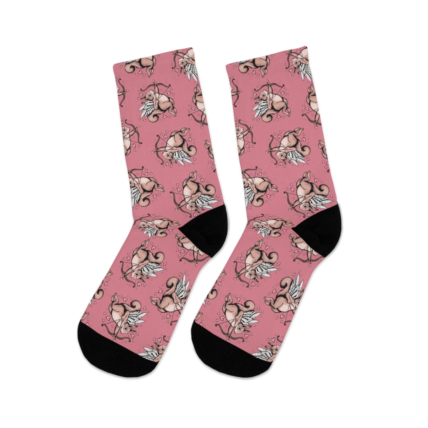 Cupid Squirrel Valentine's Day Socks, Pink Love Heart Valentine Cupid Arrow Squirrels Socks Cute Romantic Gifts - One Size