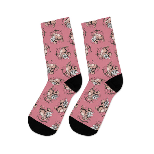 Cupid Squirrel Valentine's Day Socks, Pink Love Heart Valentine Cupid Arrow Squirrels Socks Cute Romantic Gifts - One Size