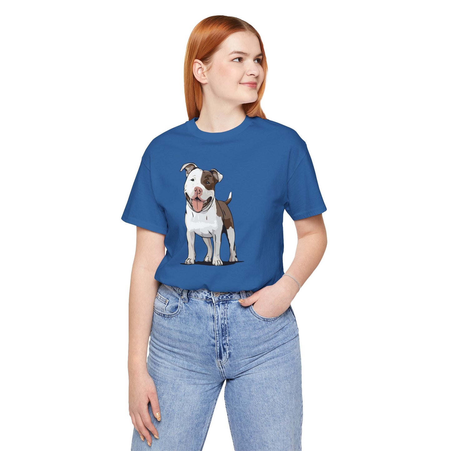 Ollie Dog T-shirt Mens Womens Unisex Jersey Cotton Short Sleeve Tee with Pitbull Dog Pet Design