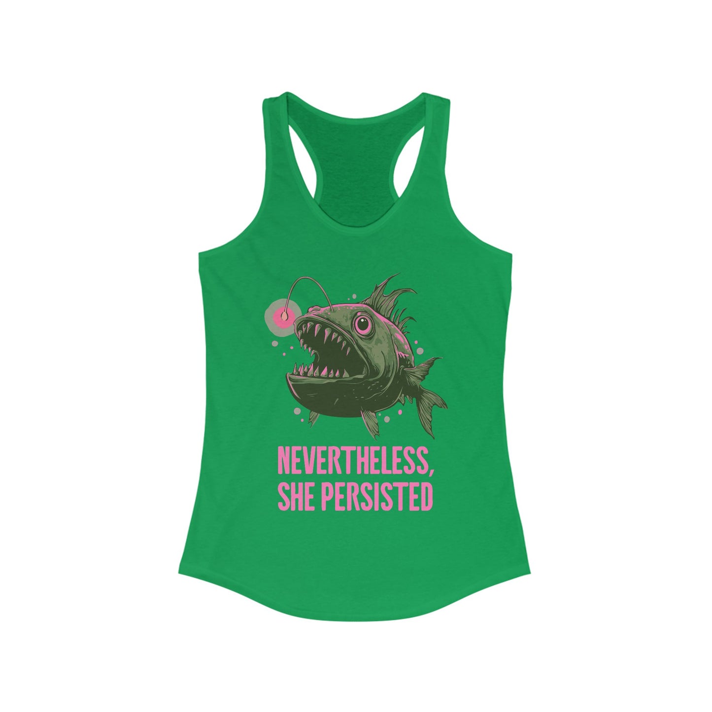 Deep Sea Anglerfish Nevertheless She Persisted Racerback Womens Tank Top, Angler Fish Lure Glow Graphic Sleeveless Shirt Ocean