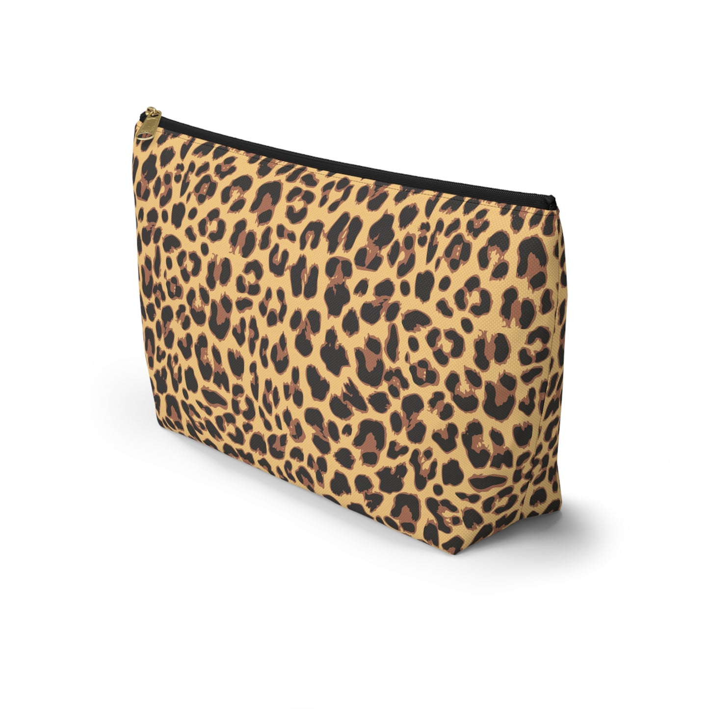 Leopard Print Makeup Bag | Cheetah Animal Print T-Bottom Cosmetics Accessory Pouch, Zip Up Travel Case