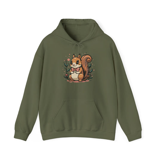 Woodland Squirrel Hoodie - Cute Squirrel with Bowtie and Flowers - Unisex Womens Mens Hooded Sweatshirt