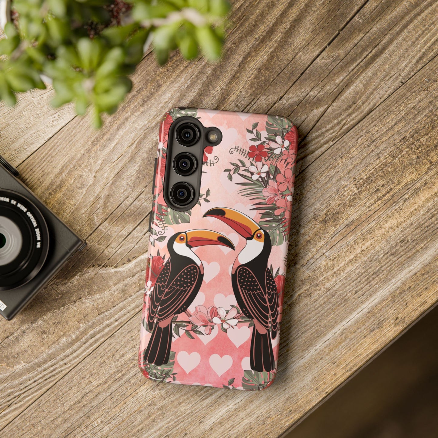 Toucan Tropical Love Birds Phone Case | Tropic Toucans Floral Hearts Art Cell Phone Cases