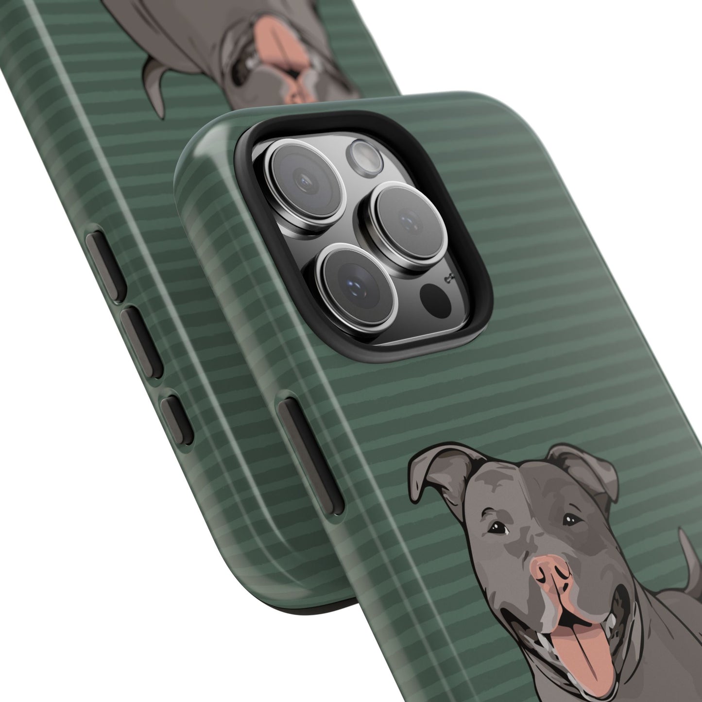 Gray Pit Bull Terrier Dog Phone Case, Tough Phone Cases Pet Pitbull Dogs Green Stripe Pattern