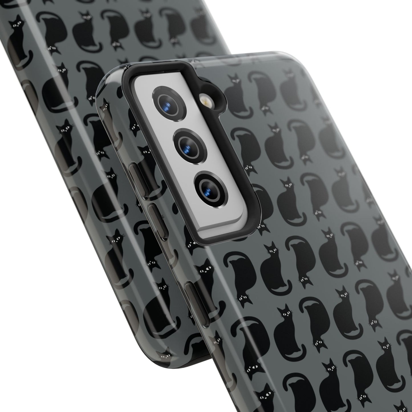 Black Cat Silhouette Pattern Cell Phone Case, Dark Gray Goth Kitty Tough Phone Case