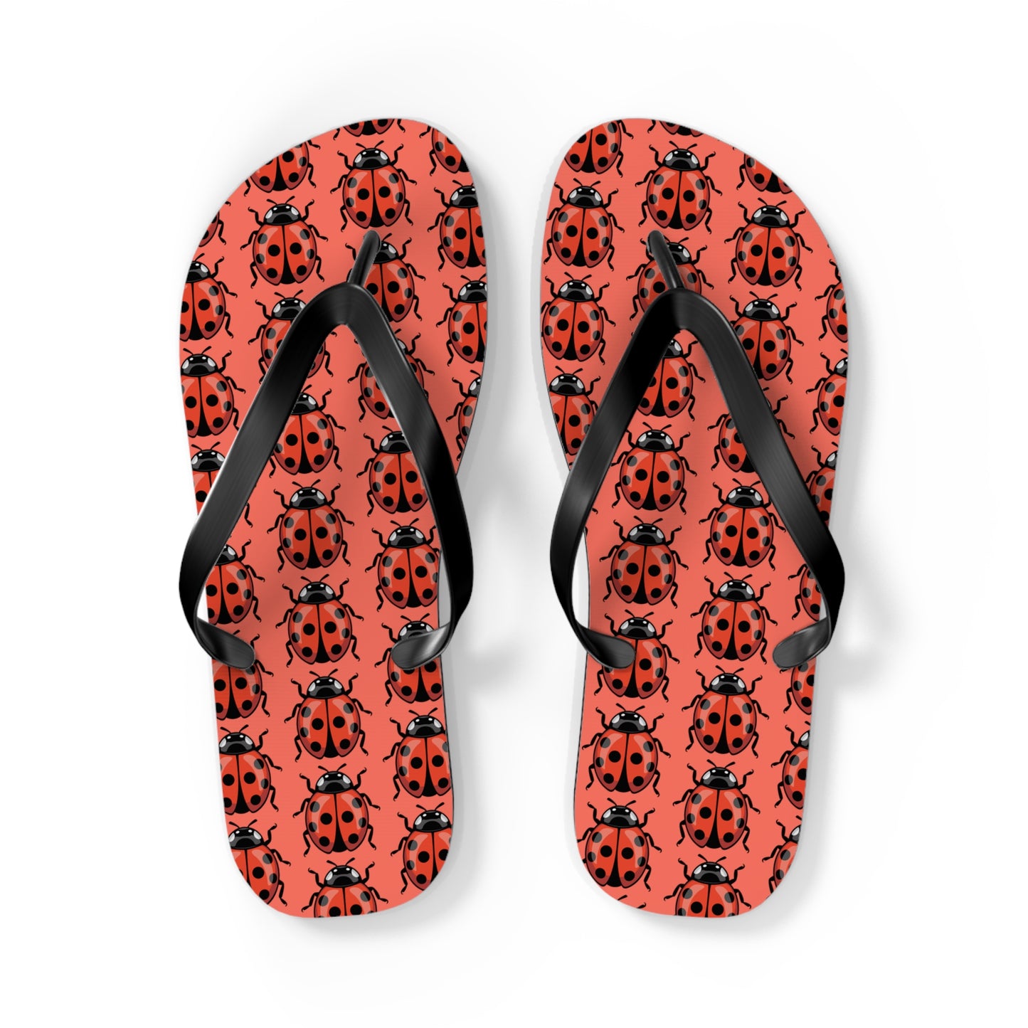 Ladybug Pattern Flip Flops | Red Insect Bug Print Summer Sandals, Ladybugs Beach Pool Footwear