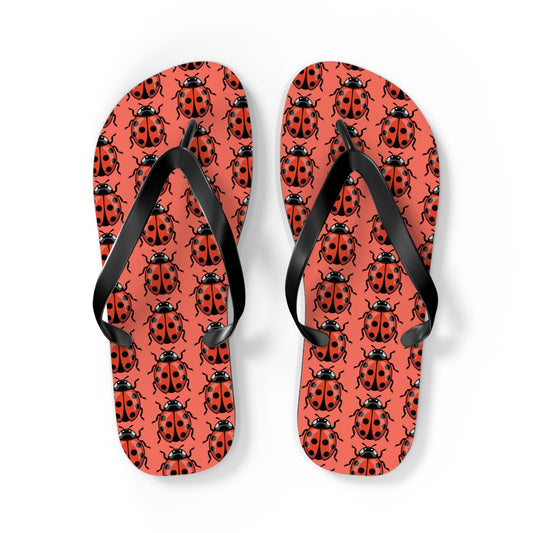 Ladybug Pattern Flip Flops | Red Insect Bug Print Summer Sandals, Ladybugs Beach Pool Footwear