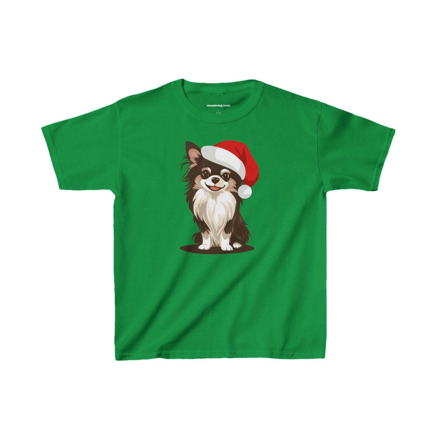 Christmas Long Haired Chihuahua Kids T-shirt, Festive Dog Holiday Xmas Santa Dogs Children's Tee, Winter Clothes Youth Boys Girls