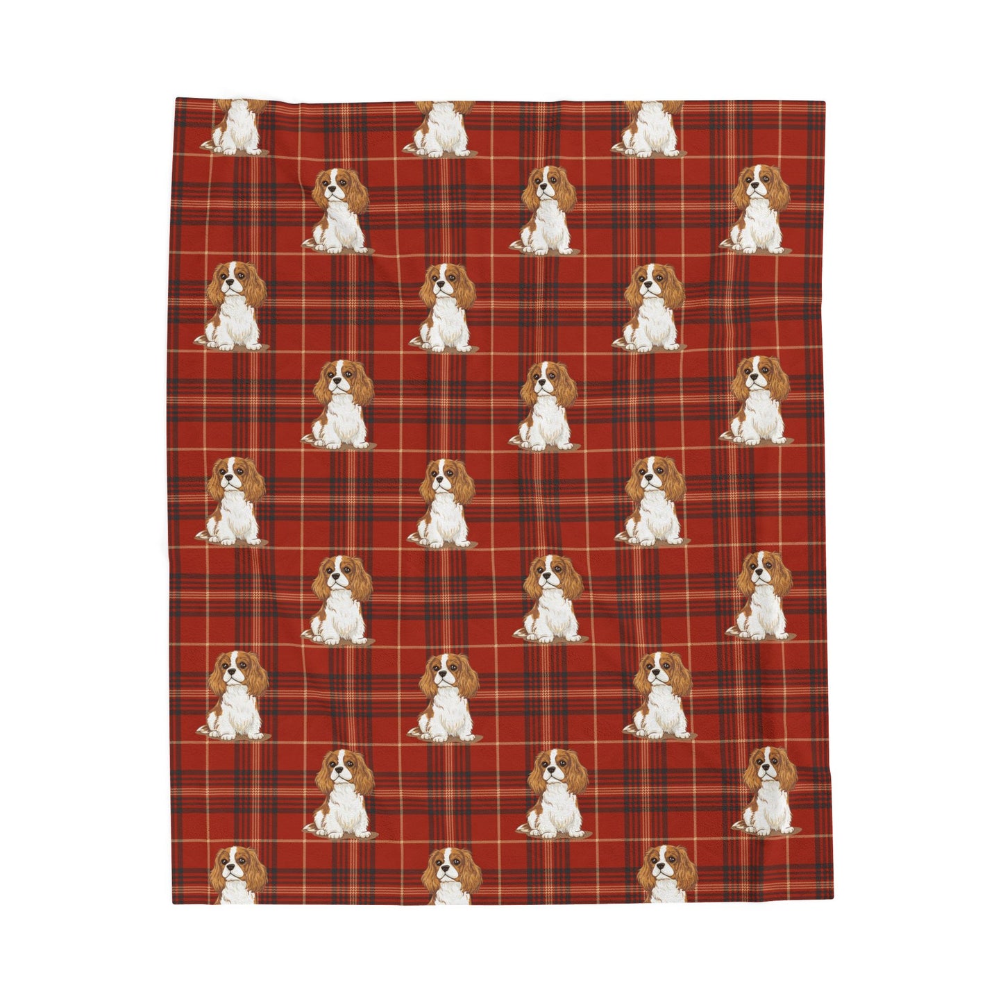 Blenheim Cavalier King Charles Spaniel Dog Red Plaid Blanket | Velveteen Plush Throw Blankets Bedding