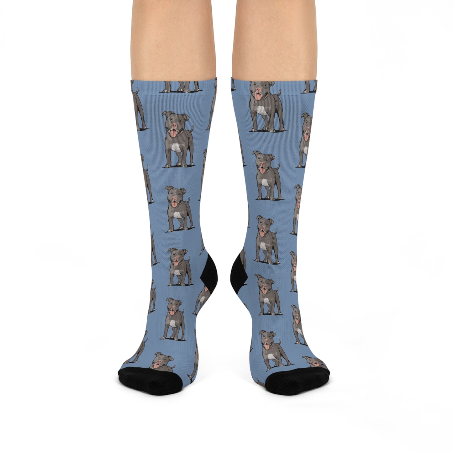 Pitbull Crew Socks, Blue & Gray Pit Bull Dog Lover Gift, Cute Puppy Print Novelty Gifts, Pet Owner Present, Unisex Pittie Puppy Accessories
