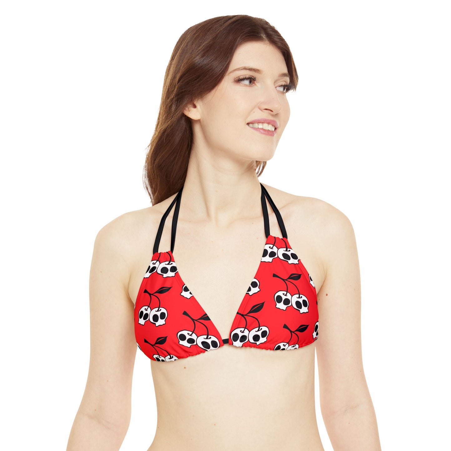 Cherry Skulls Red Strappy Bikini Set - 2 Piece Swimsuit Top & Bottom with Cherries Skull Print Women's Swimwear