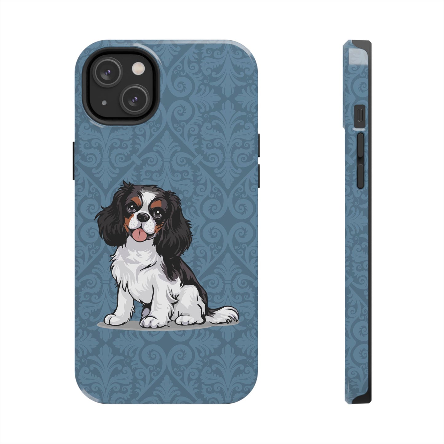 Tricolor Cavalier King Charles Spaniel Dog Phone Case, Tough Phone Cases Pet Dogs Blue Pattern