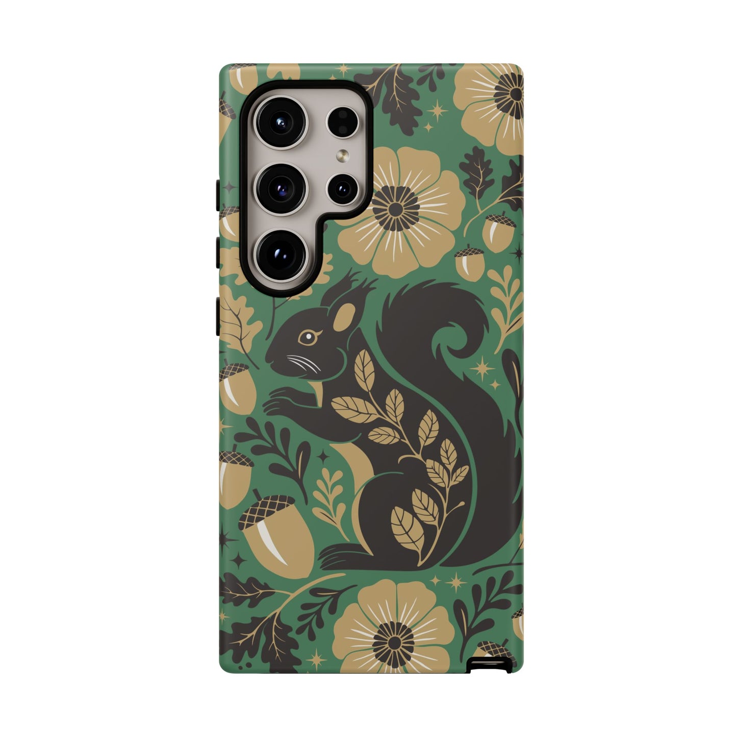 Green Squirrel Floral Pattern Cell Phone Case | Botanical Folk Art Acorn Leaves Design, Iphone Google Pixel Samsung Cases Matte Finish