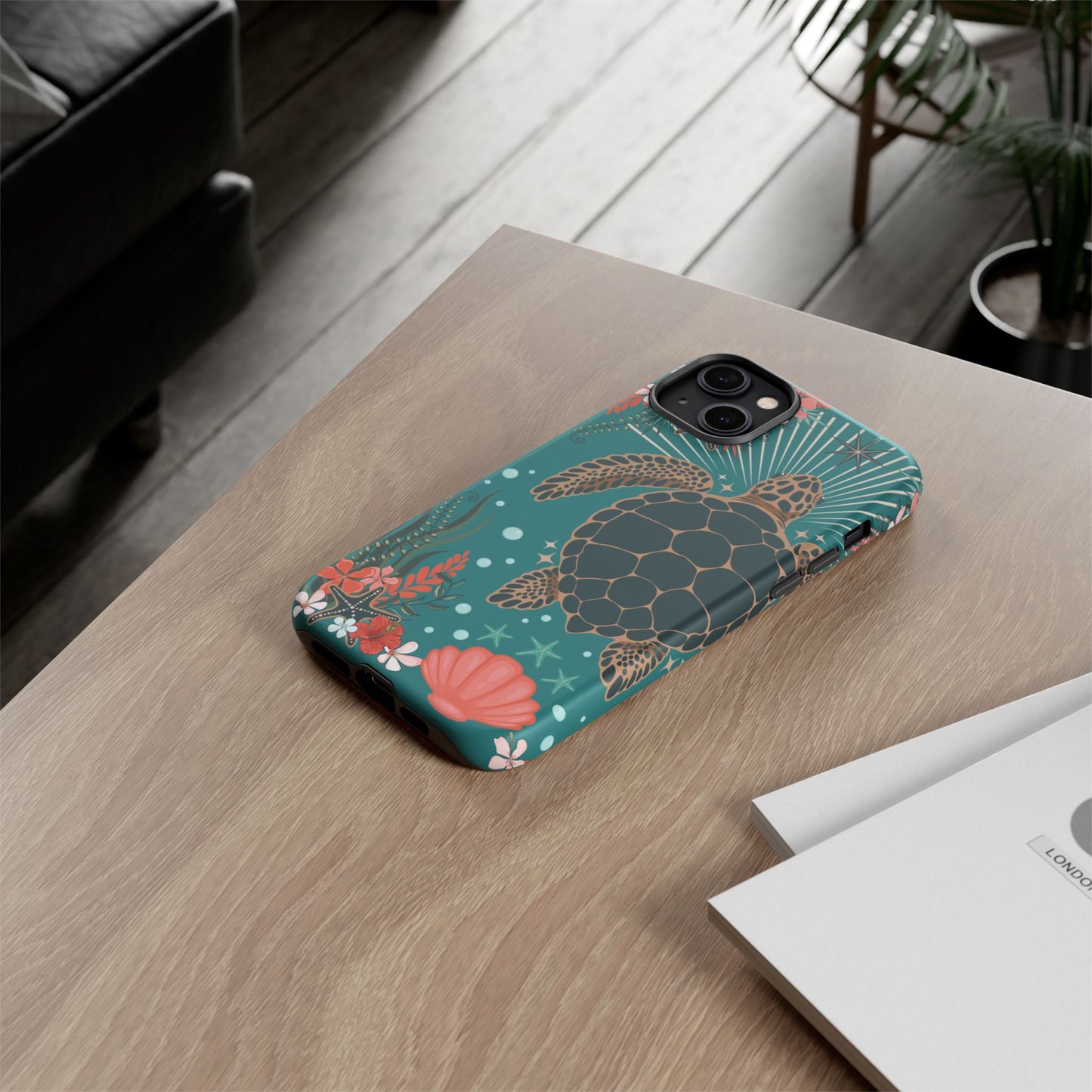Sea Turtle Illustration Phone Case | Ocean Turtles Coral Floral Pattern Cell Phone Cases - Iphone, Google Pixel, Samsung - Matte Finish