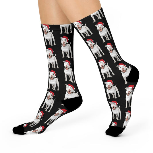 Christmas Santa Pitbull Dog Socks, Festive Pet-Themed Novelty Crew Socks, Pit Bull Terrier Dogs Holiday Gift, Cozy Winter Footwear
