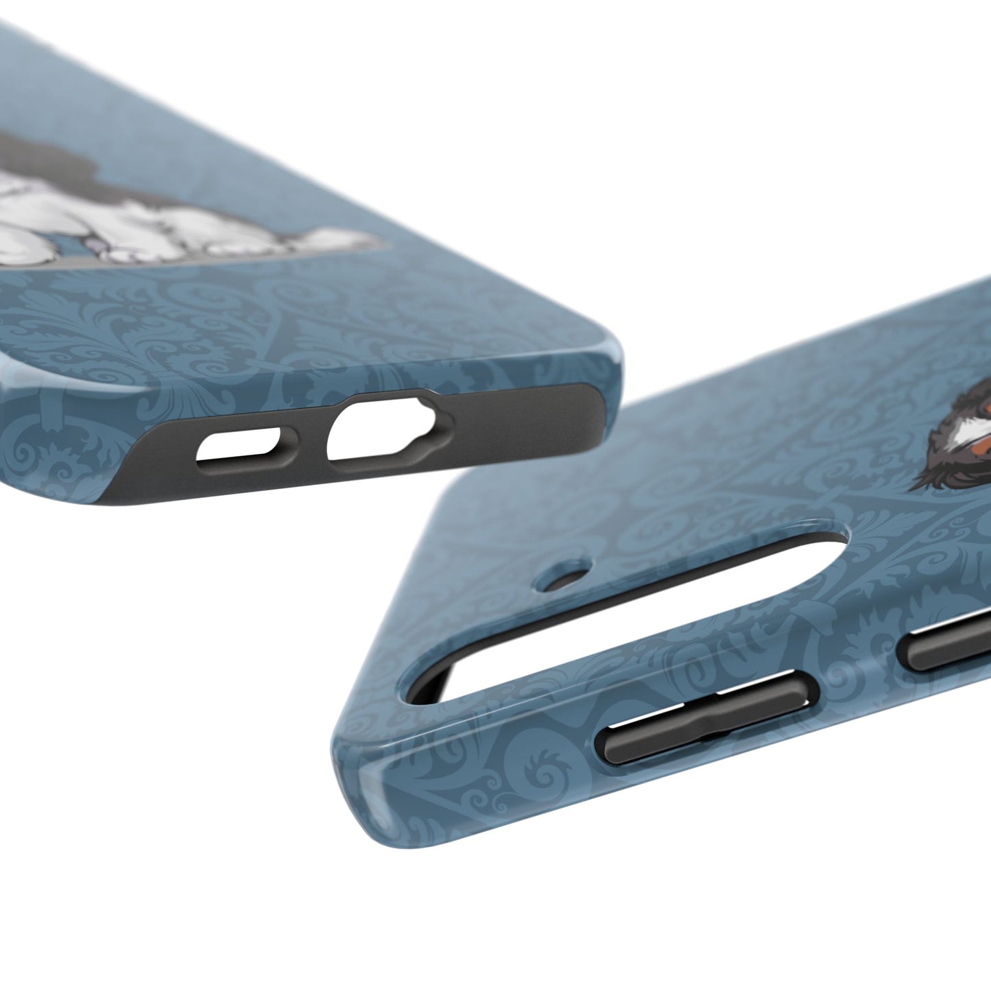 Tricolor Cavalier King Charles Spaniel Dog Phone Case, Tough Phone Cases Pet Dogs Blue Pattern
