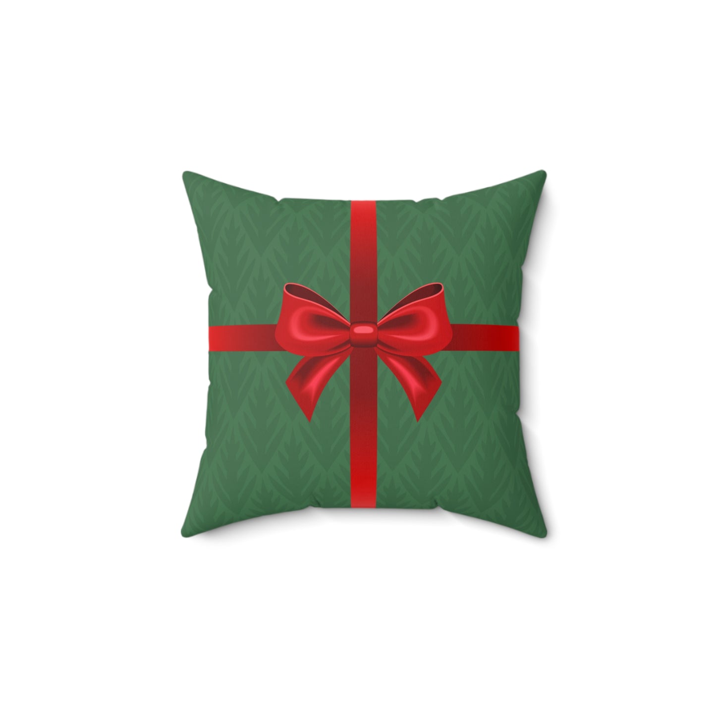 Holiday Gift Throw Pillow, Red Bow on Green Pattern Wrapped Present Pillows, Traditional Christmas Home Decor Xmas Decorations