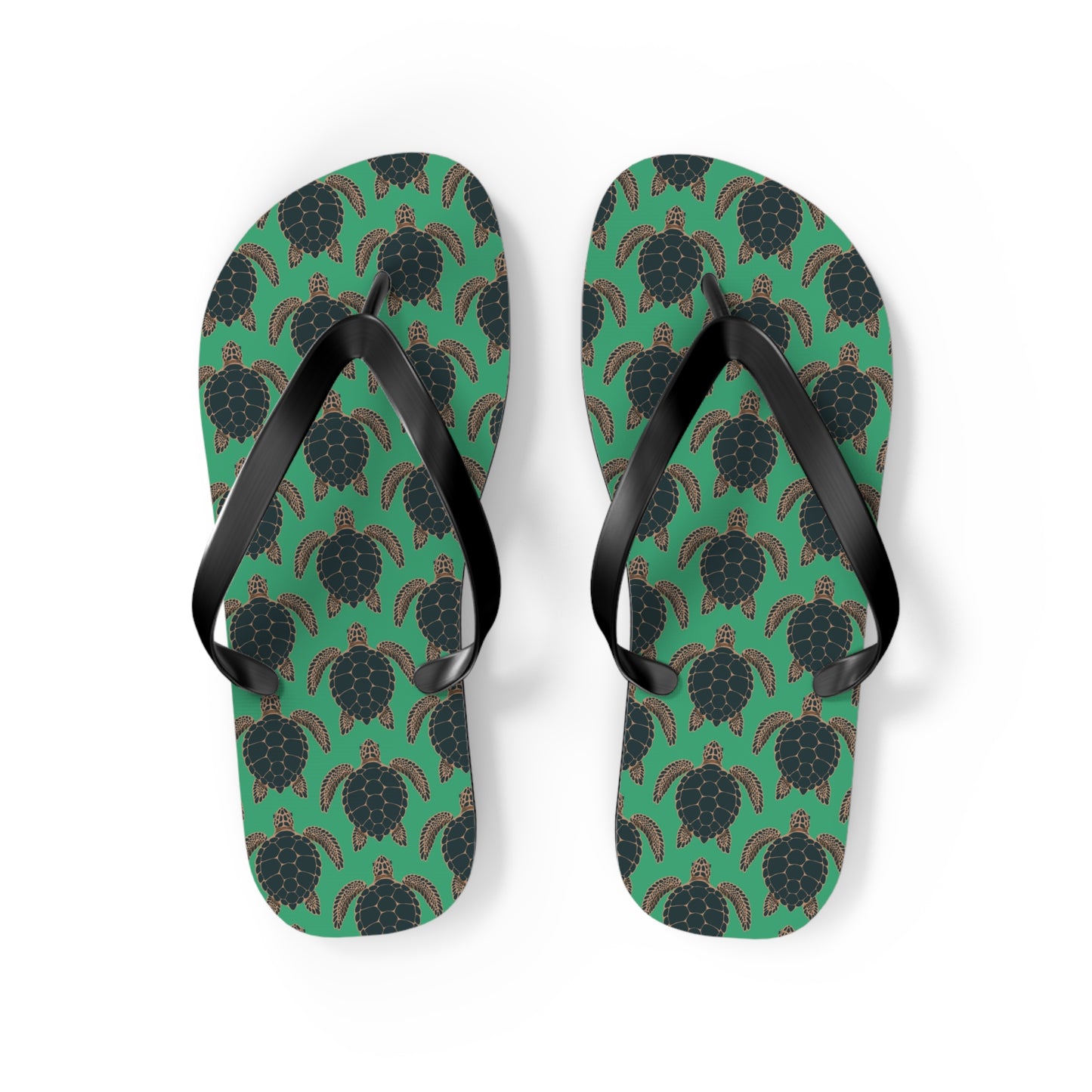 Sea Turtle Pattern Flip Flops | Tropical Green Turtles Beach Sandals, Summer Vacation Pool Attire Ocean Wildlife Nature Pattern