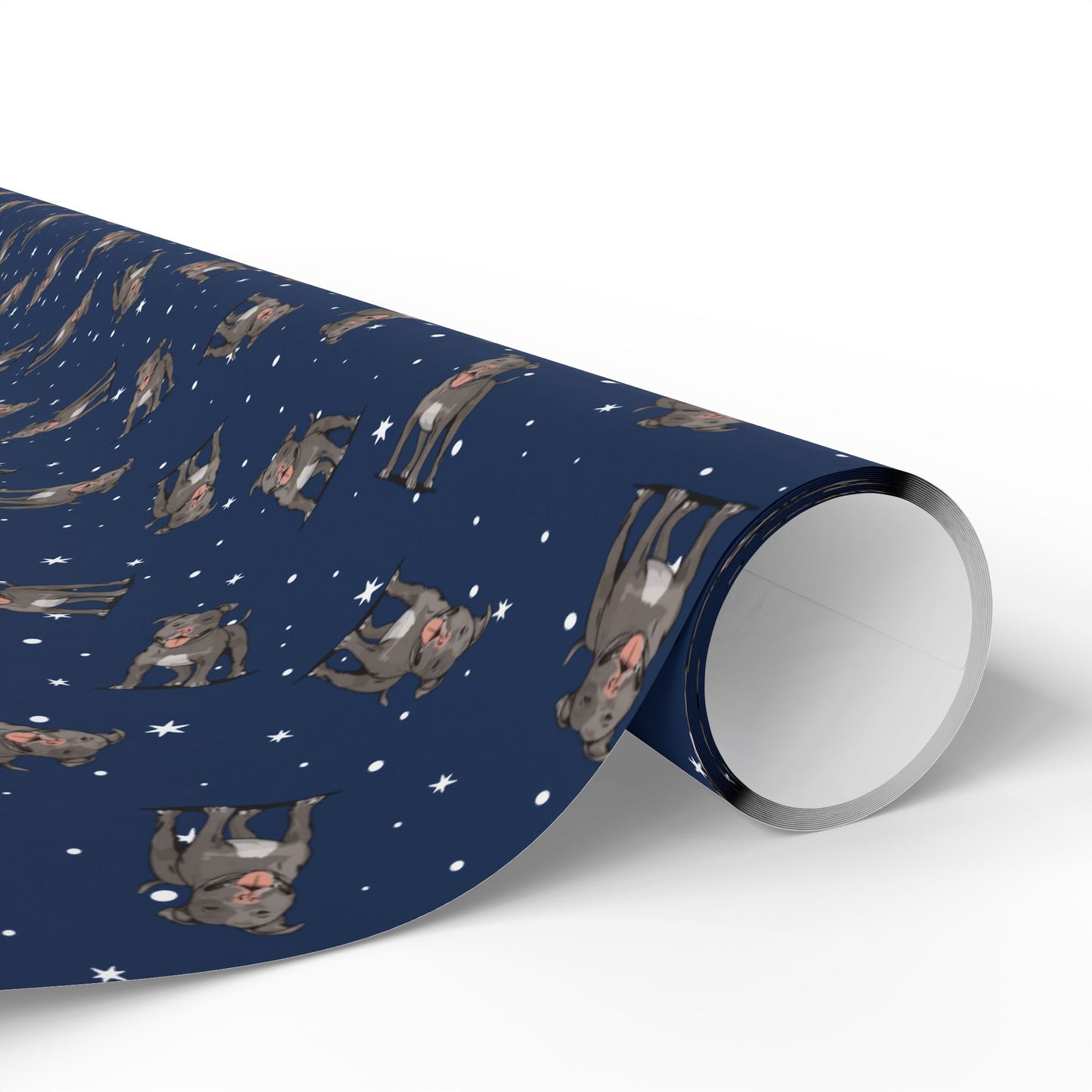 Pitbull Wrapping Paper - Navy Blue Gift Wrap Papers, Gray Pit Bull Terrier Dog Owner Gifting Supplies, Pittie Dogs Pattern