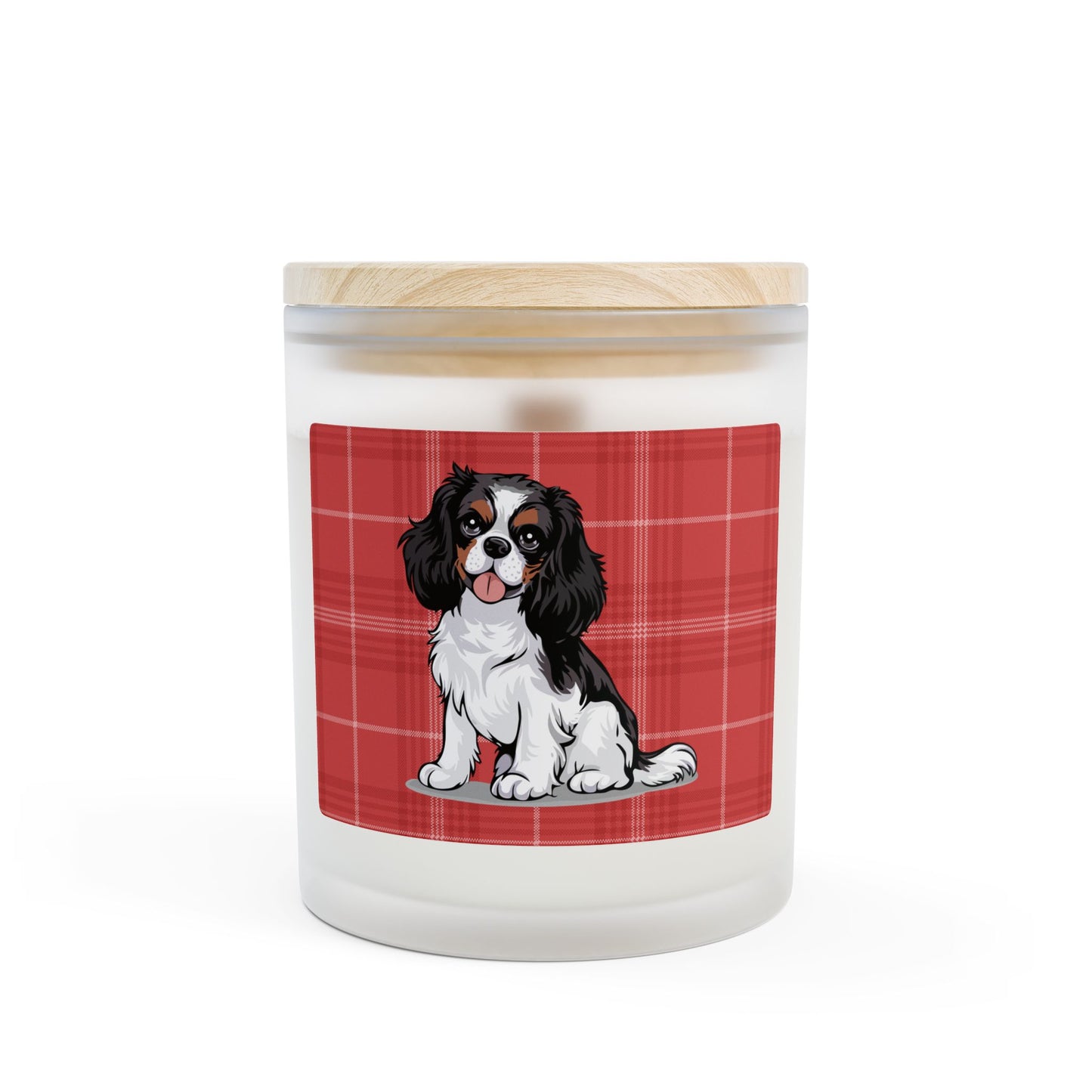 Tricolor Cavalier King Charles Spaniel Dog Frosted Glass Candle, Christmas Holiday Candles Pet Memorial Gifts