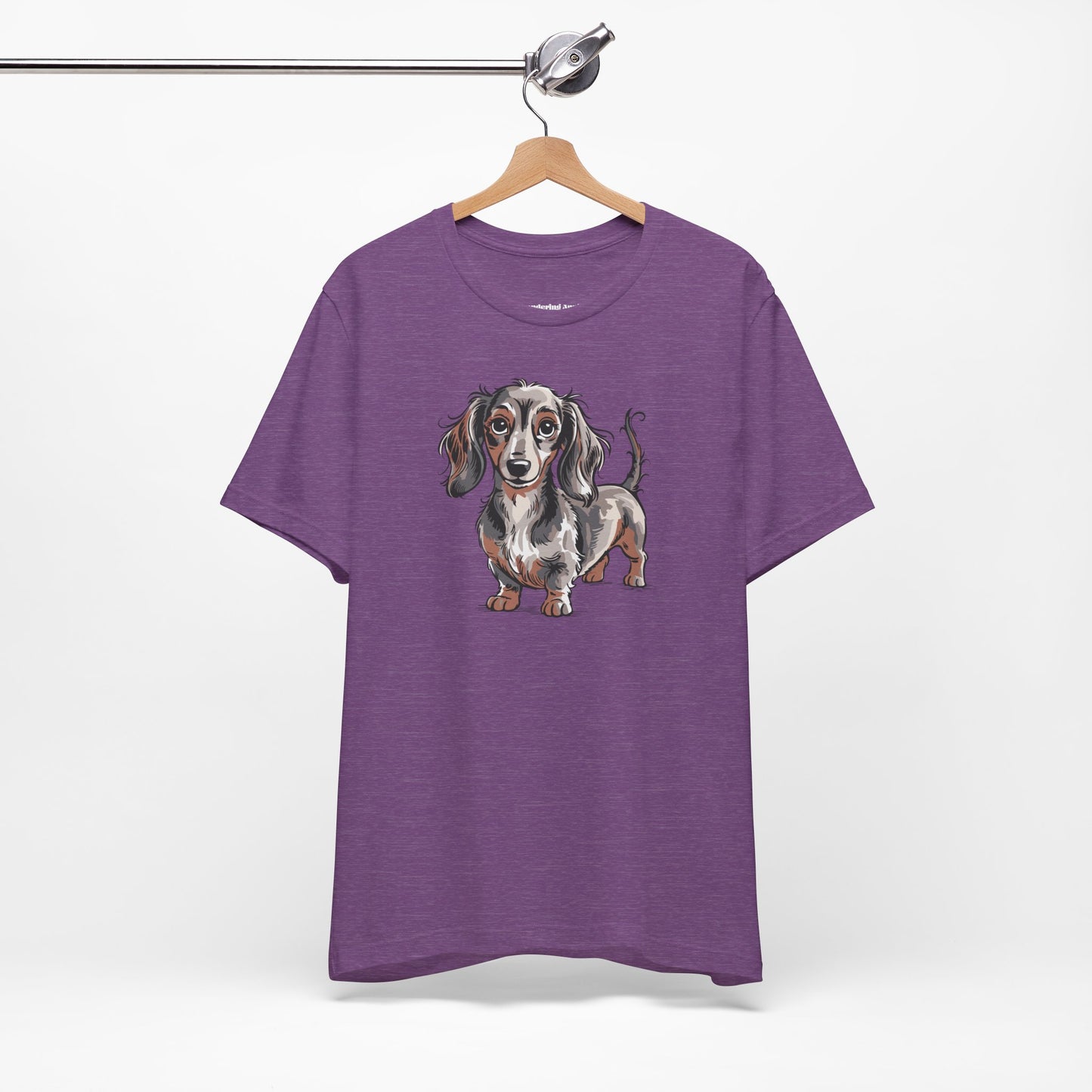 Long Haired Dachshund Dog Illustration T-shirt | Cute Wiener Dogs Tee, 100% Cotton Short Sleeve Shirts