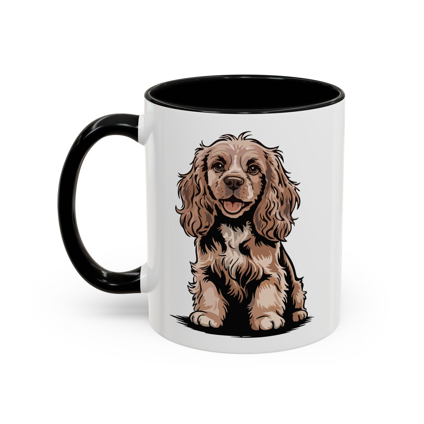 Cocker Spaniel Dog Illustration Mug | Black Accent Coffee Mugs, Pet Owners Drinkware Tea Cups 11 Ounce