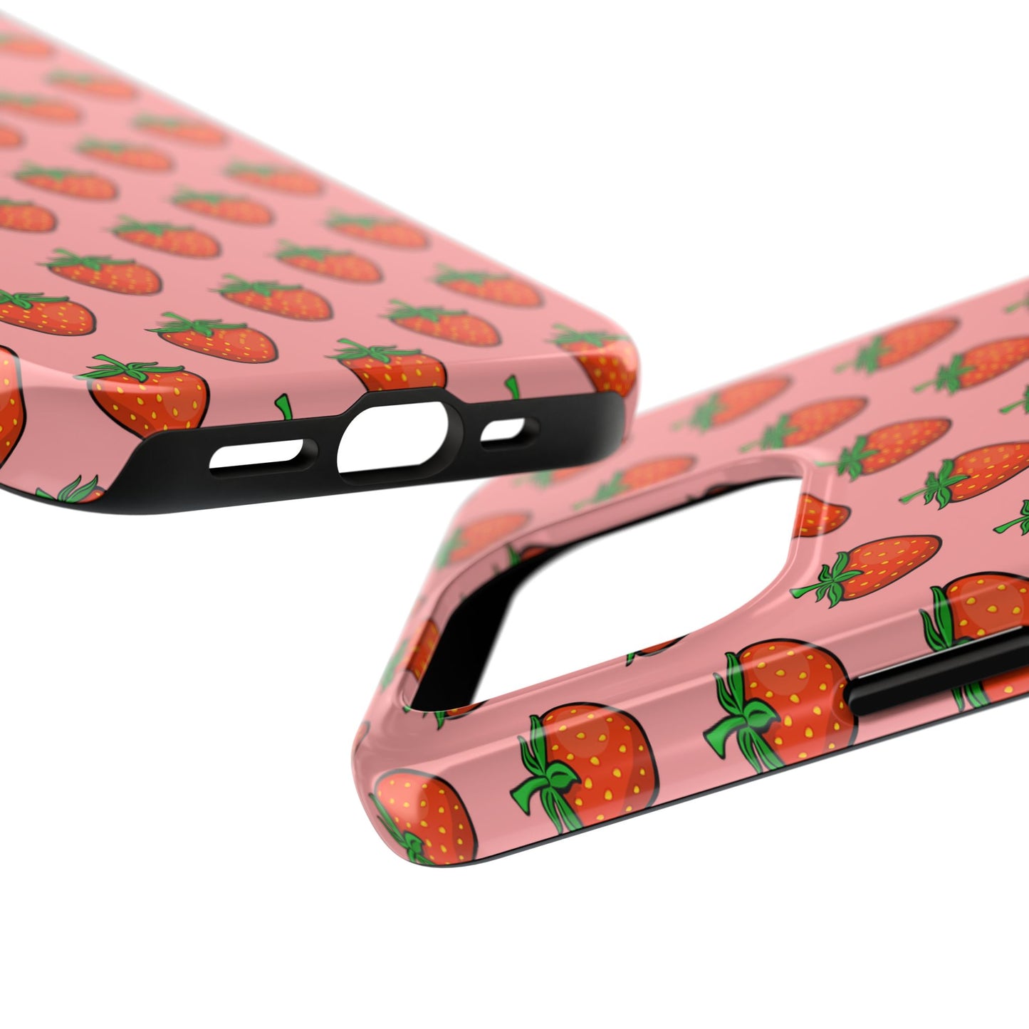 Strawberry Pattern Tough Phone Case, Cute Pink Berry Fruit Strawberries Design Cell Phone Cases