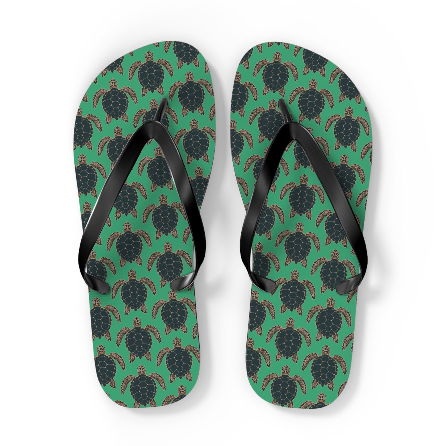 Sea Turtle Pattern Flip Flops | Tropical Green Turtles Beach Sandals, Summer Vacation Pool Attire Ocean Wildlife Nature Pattern