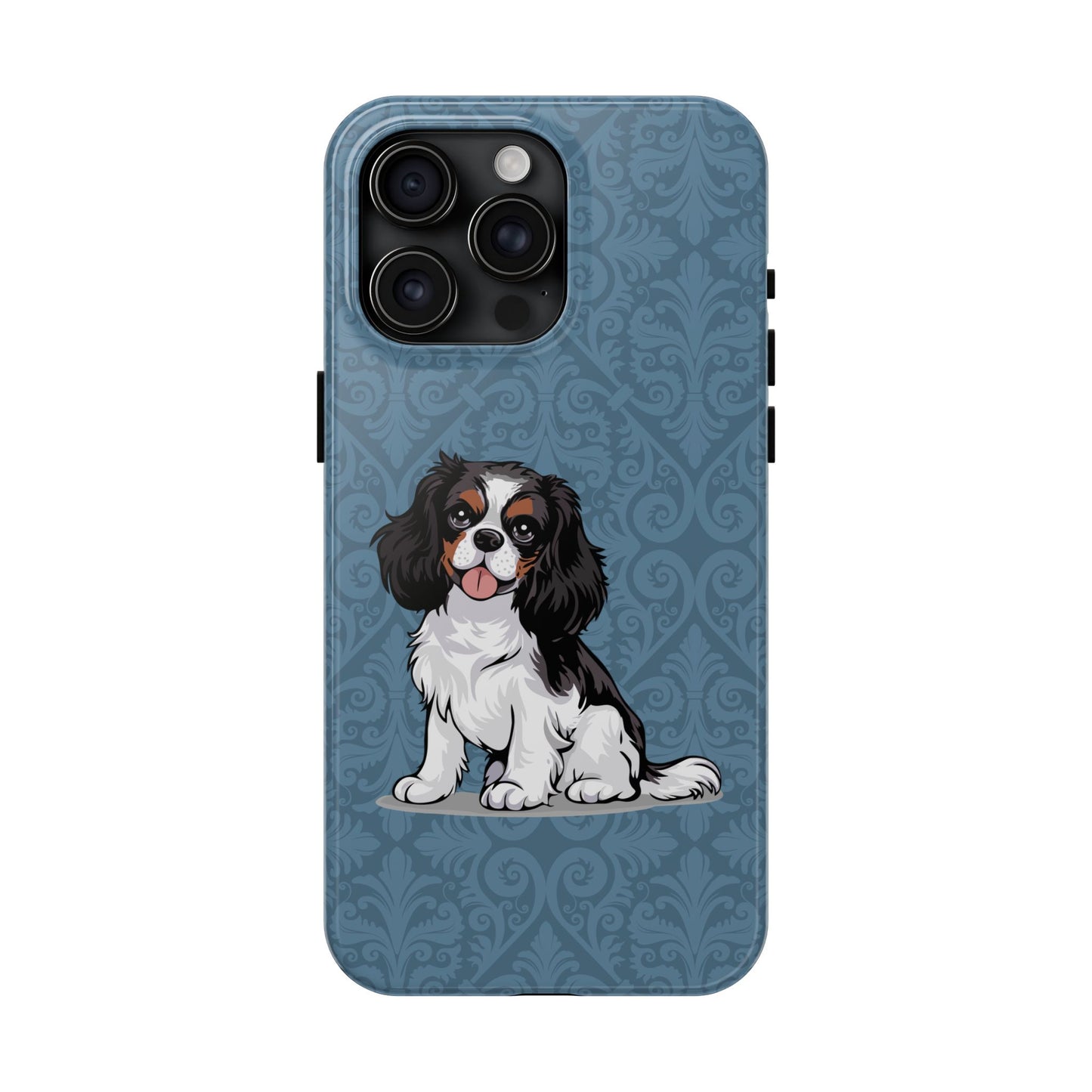 Tricolor Cavalier King Charles Spaniel Dog Phone Case, Tough Phone Cases Pet Dogs Blue Pattern