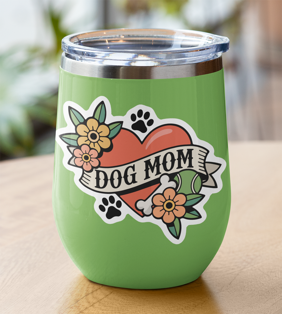 Dog Mom Heart Tattoo Sticker - 4" Furbaby Pet Parent Dog Ladies Vinyl Decal Stickers
