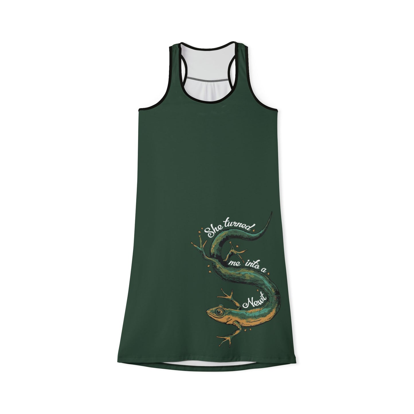 She Turned Me Into A Newt Women's Racerback Dress, Green Summer Tank Top Dress