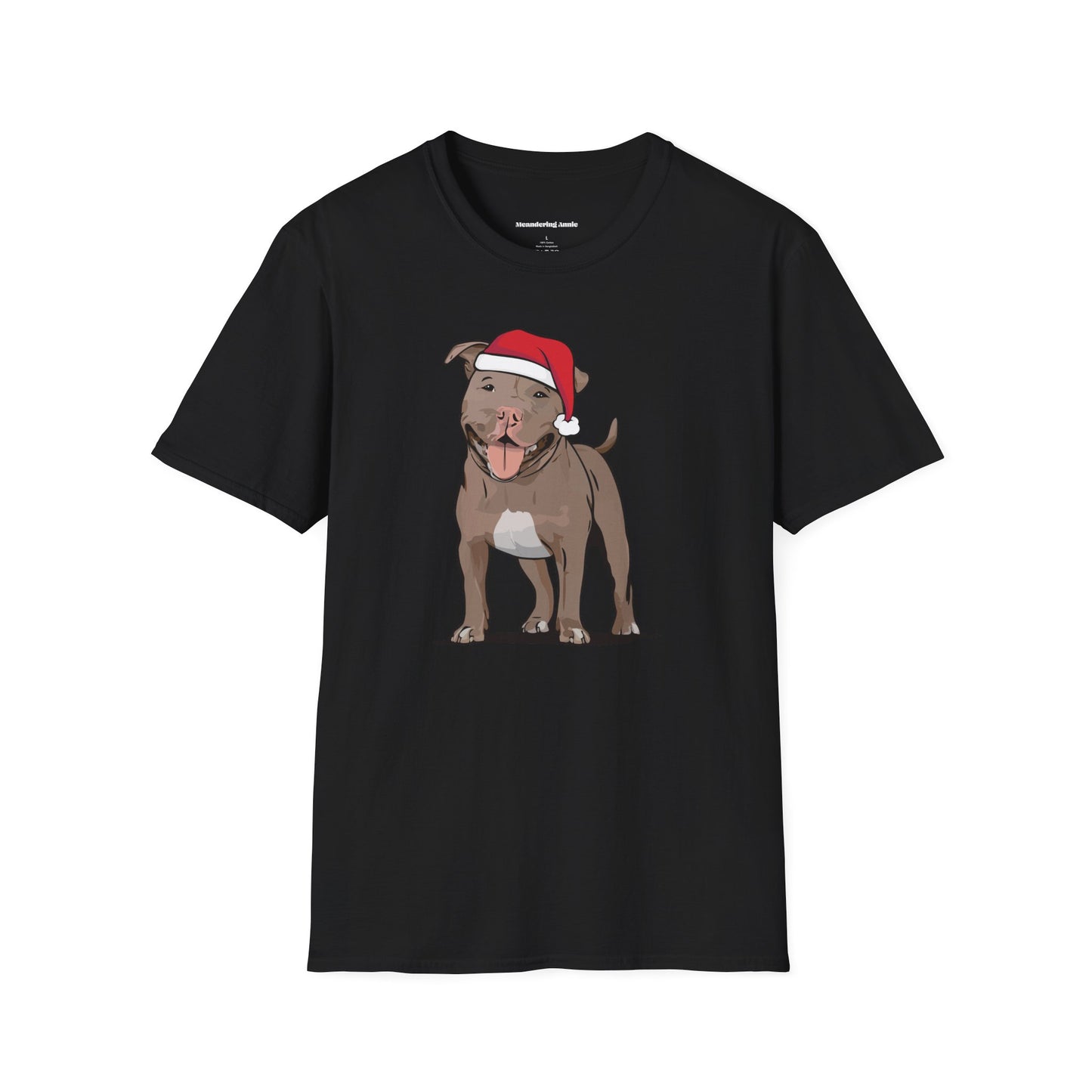Santa Pitbull Dog Christmas Tee, Holiday Brown Pit Bull Terrier Dogs Pet Lover T-shirt, Family Xmas Shirts, Mens Womens Unisex Tees