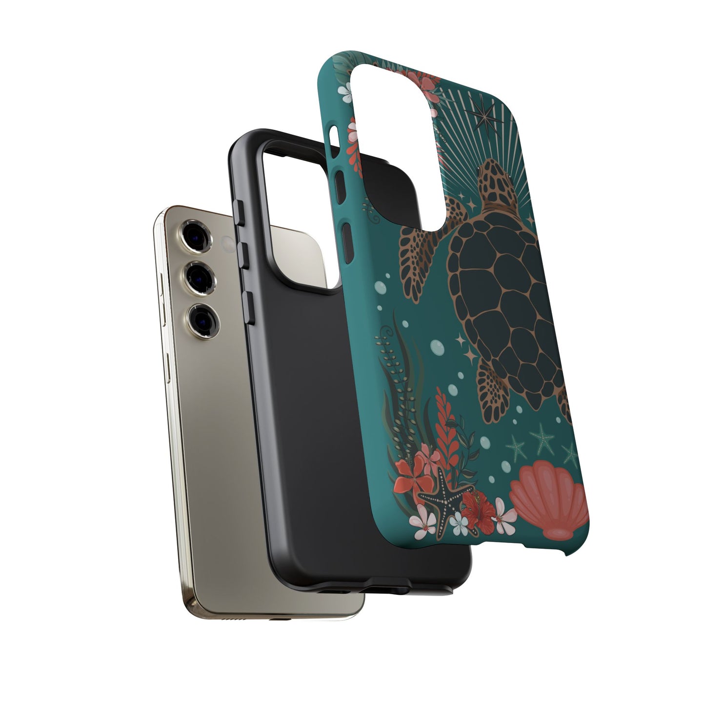 Sea Turtle Illustration Phone Case | Ocean Turtles Coral Floral Pattern Cell Phone Cases - Iphone, Google Pixel, Samsung - Matte Finish
