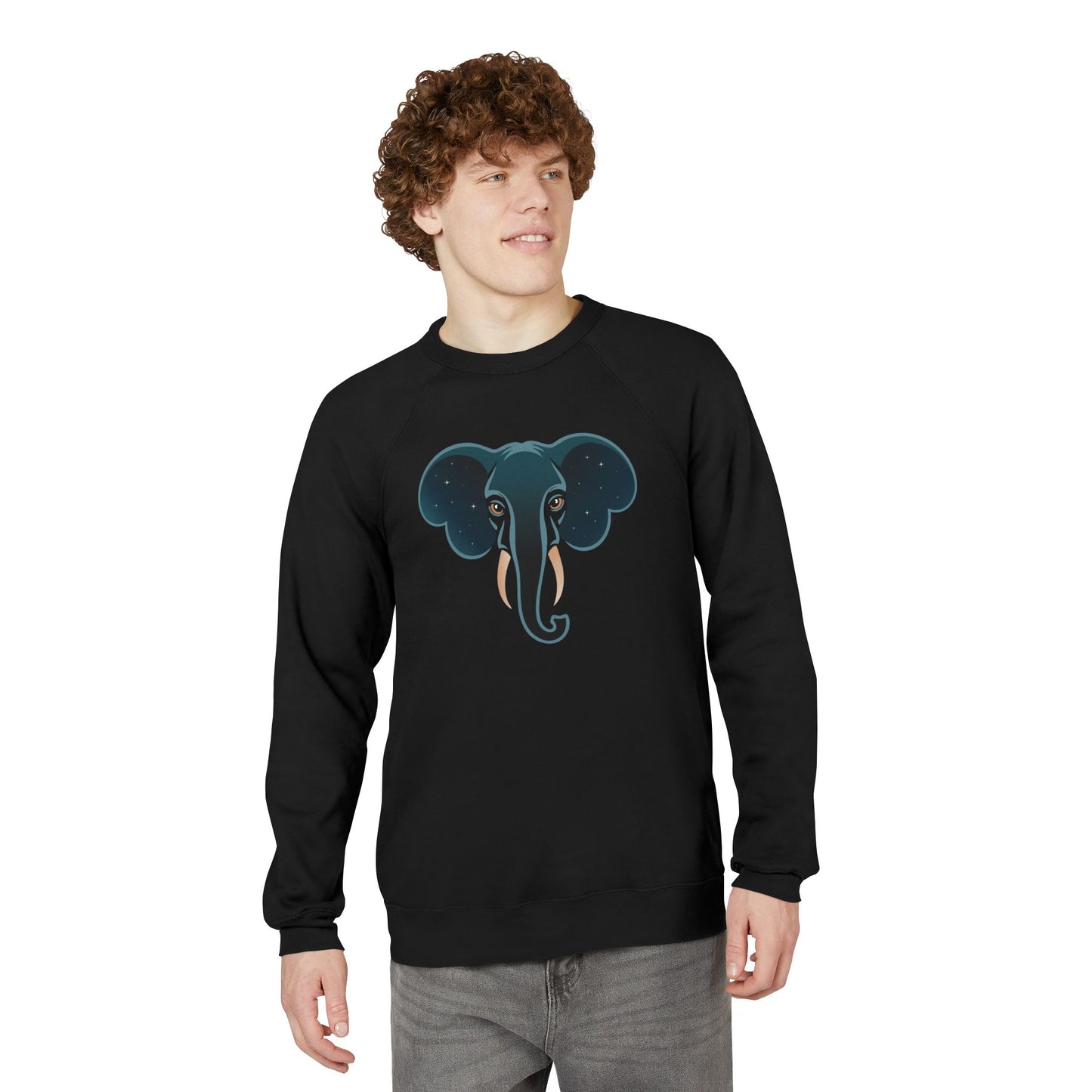 Starry Elephant Raglan Sweatshirt | Celestial Elephants Stars Crewneck Fleece Pullover Sweatshirts